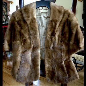 Vintage Mink Fur Stole Cape Brown SML